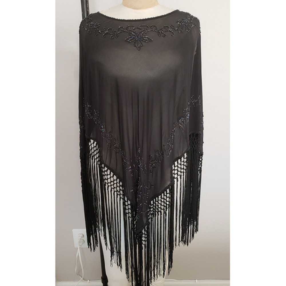 LANE BRYANT BLACK BEADED PONCHO TOP, PLUS SIZE
